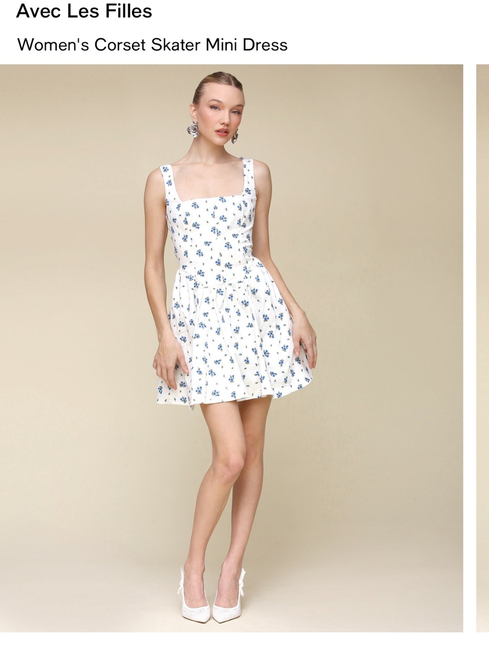 Avec Les Filles White Mini Dress with Blue Floral Print